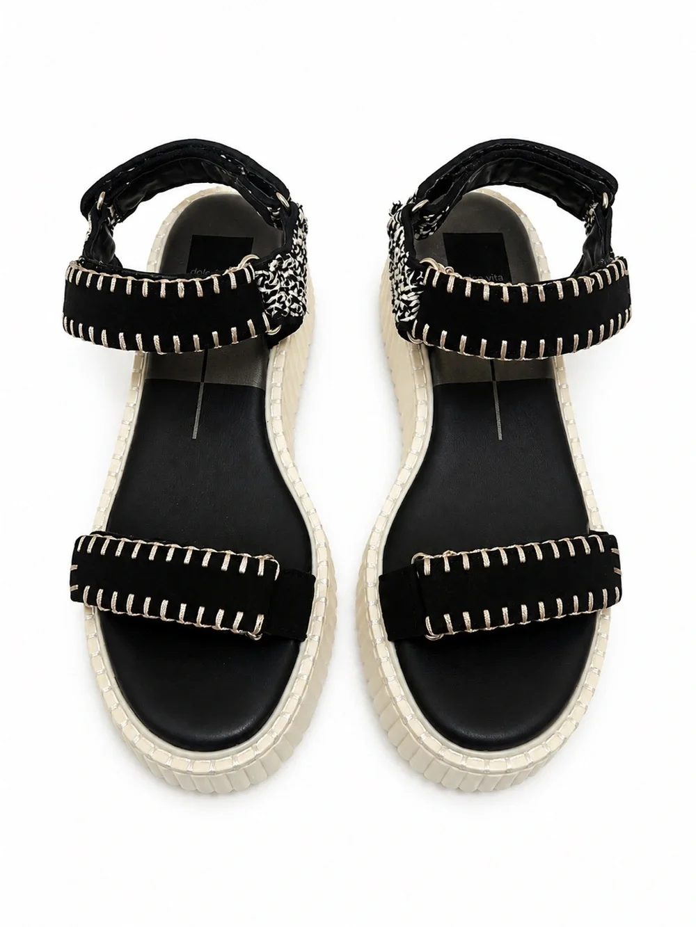 Dolce Vita Black and Cream Platform Strap Sandals